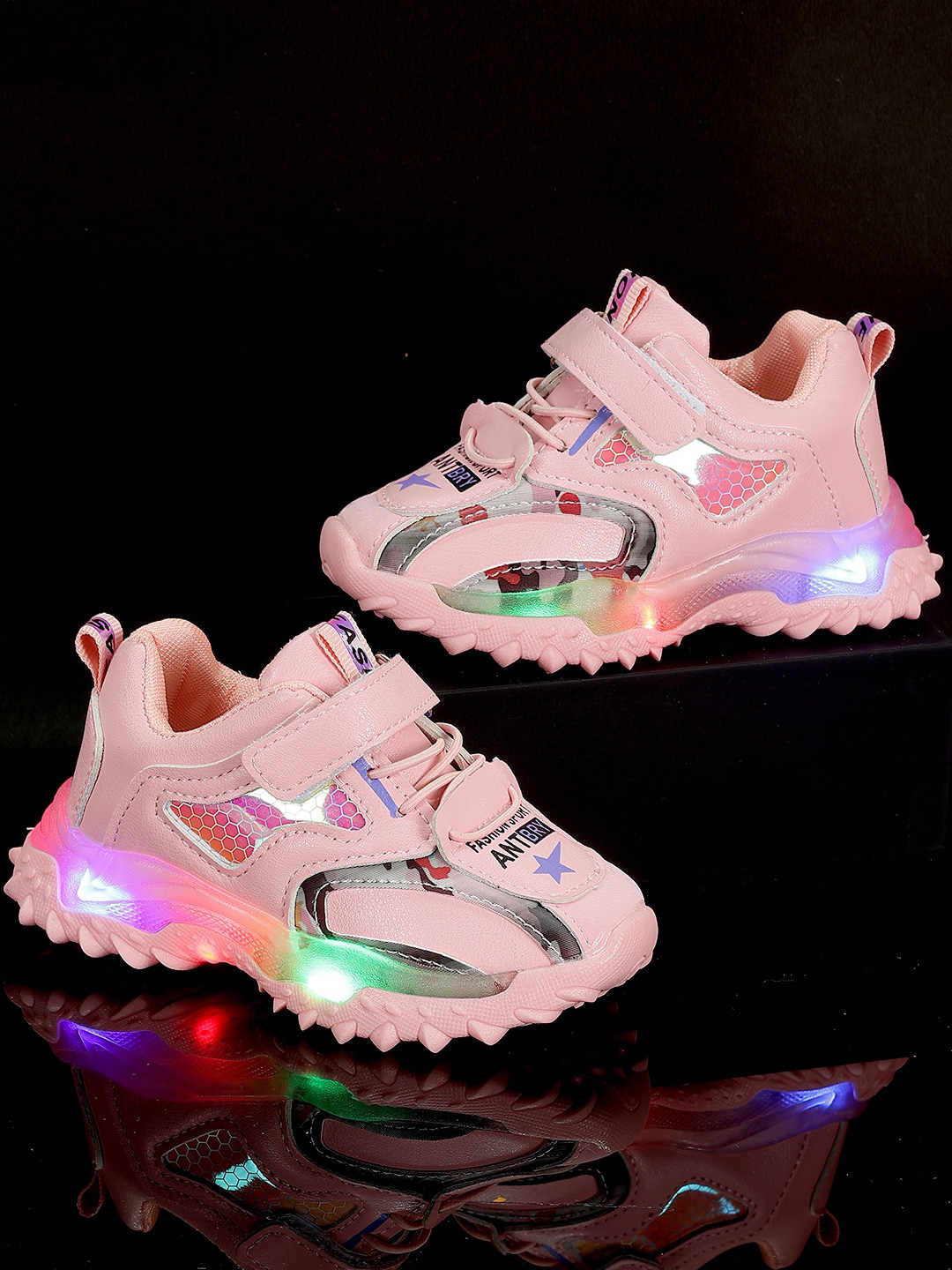 

PASSION PETALS Girls Printed Lightweight LED Sneakers, Pink