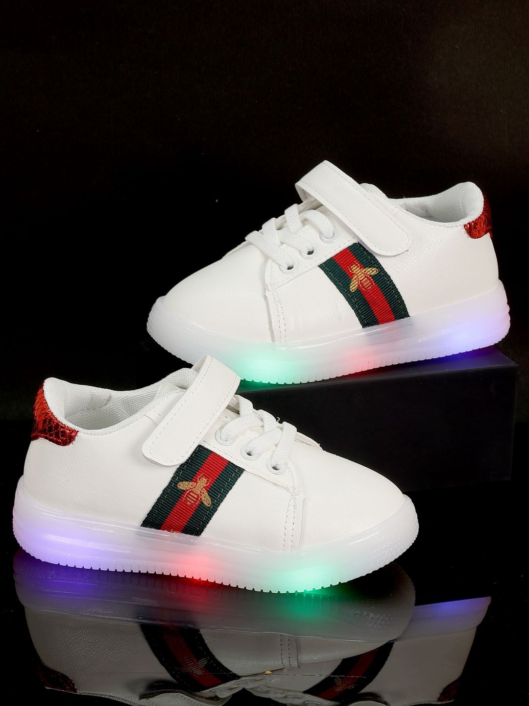 

PASSION PETALS Kids Striped Lightweight LED Sneakers, White