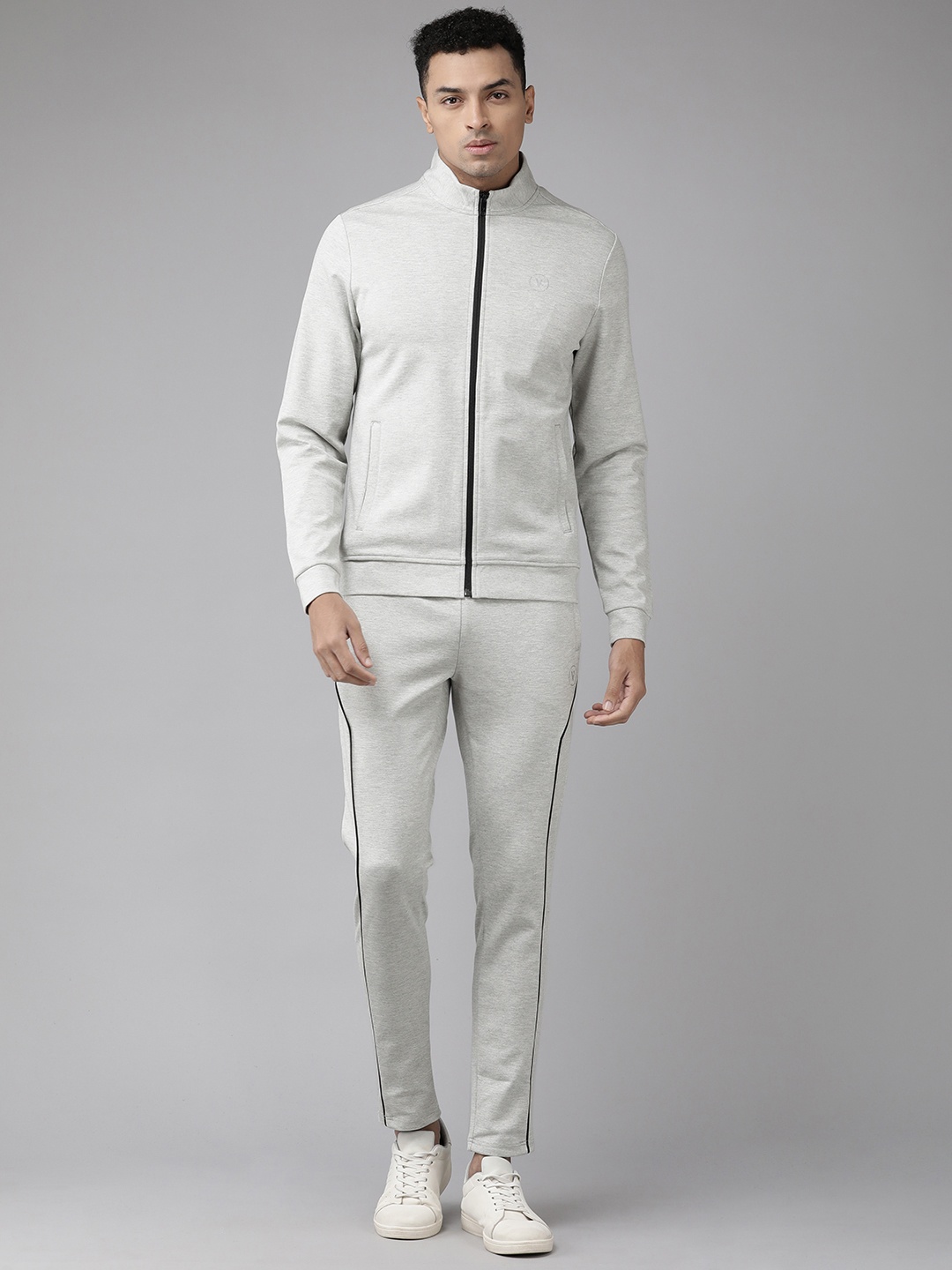 

Van Heusen Flex Men Full Sleeves Track Jacket And Mid-Rise Track Pant, Grey