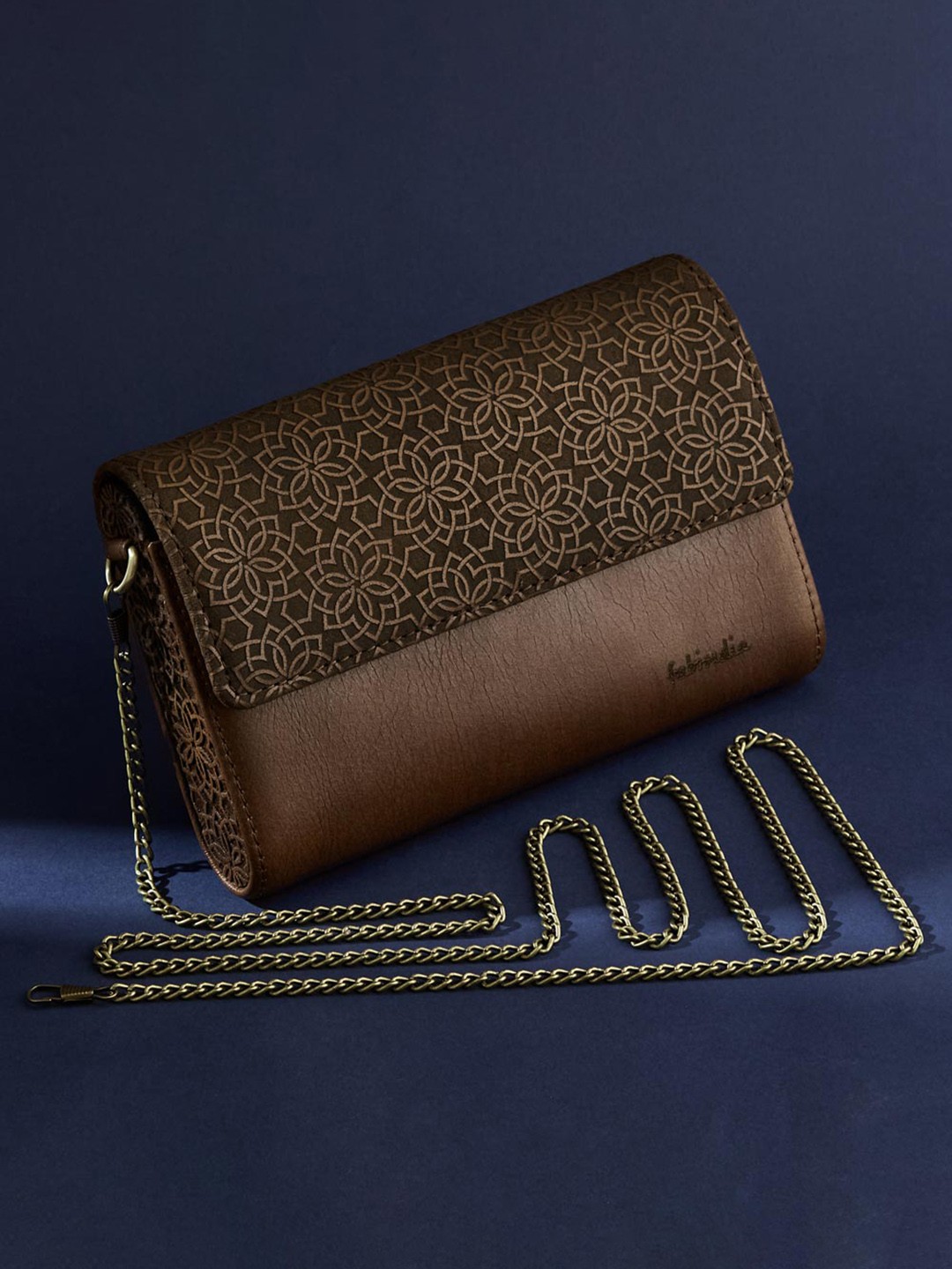 

Fabindia Floral Printed Leather Structured Sling Bag, Brown