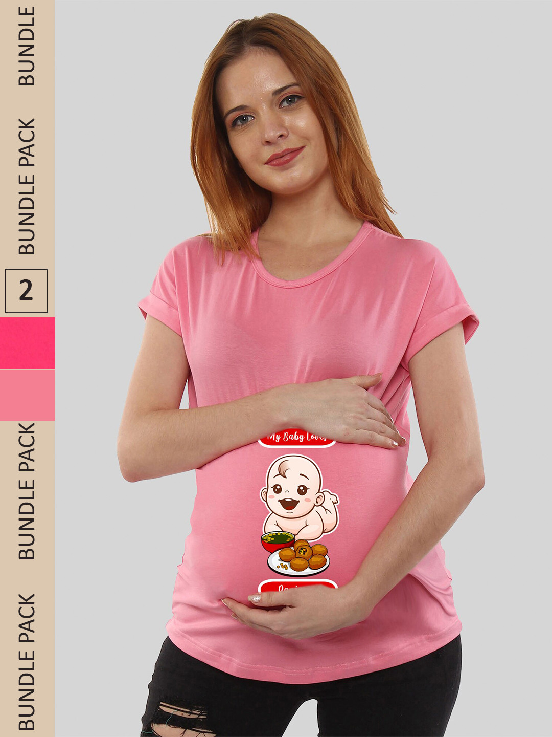 

SillyBoom Pack Of 2 Printed Cotton Pregnancy Feeding T-Shirt, Pink