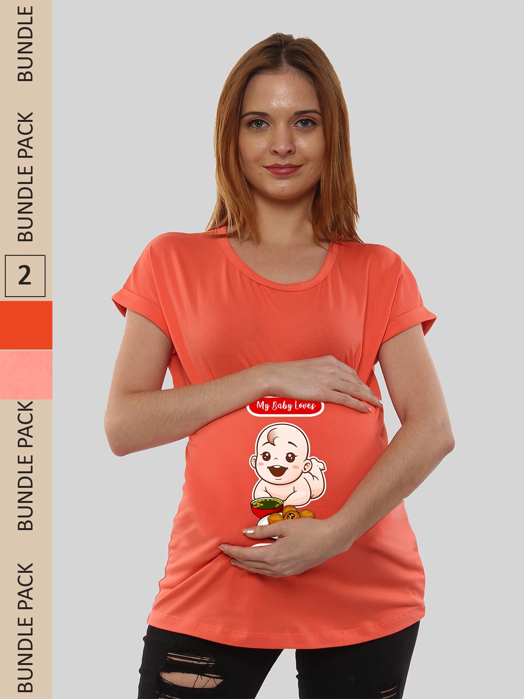 

SillyBoom Pack Of 2 Printed Cotton Pregnancy Feeding T-Shirt, Orange