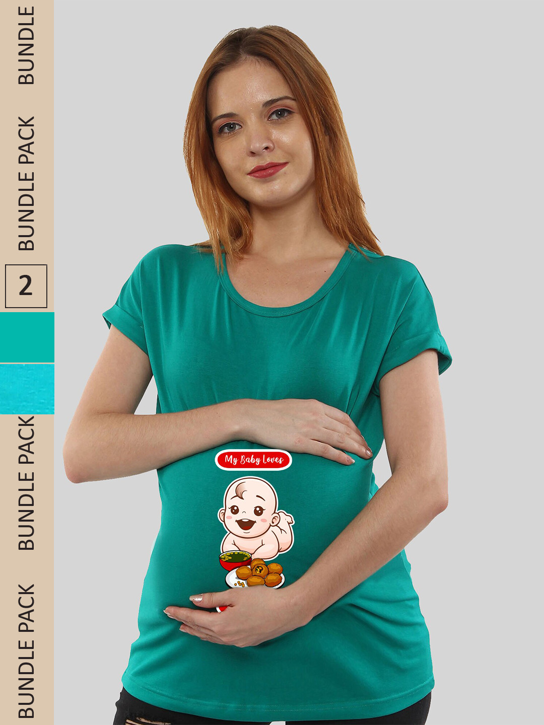 

SillyBoom Pack Of 2 Printed Cotton Pregnancy Feeding T-Shirt, Teal