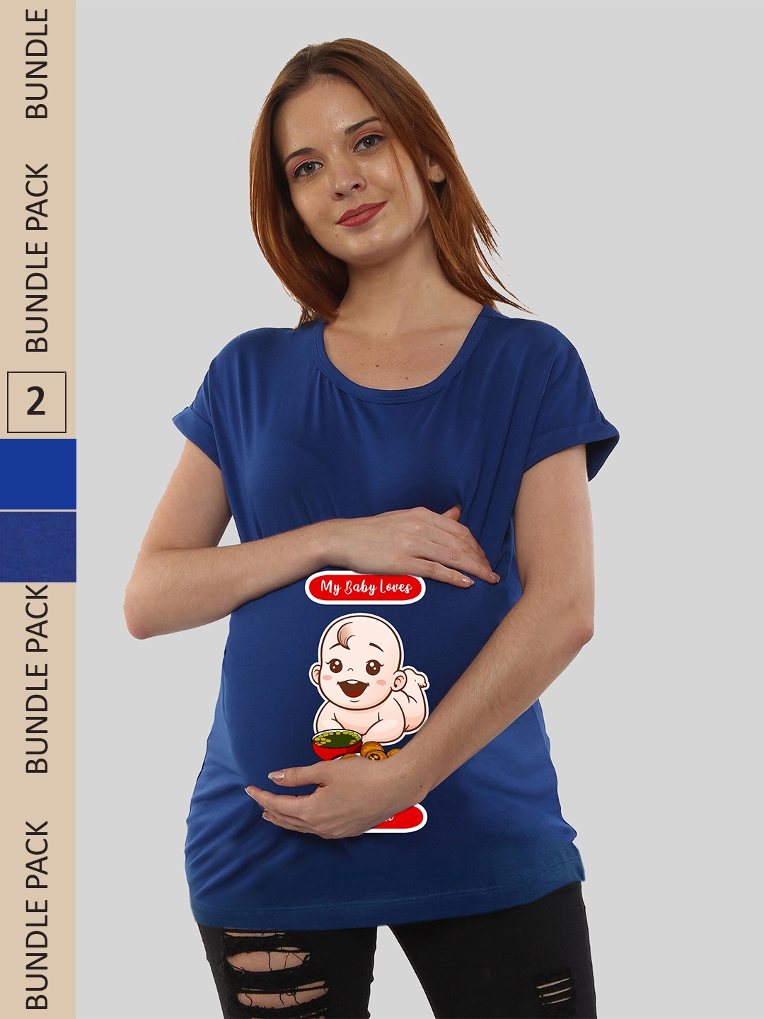 

SillyBoom Pack Of 2 Printed Cotton Pregnancy Feeding T-Shirt, Blue