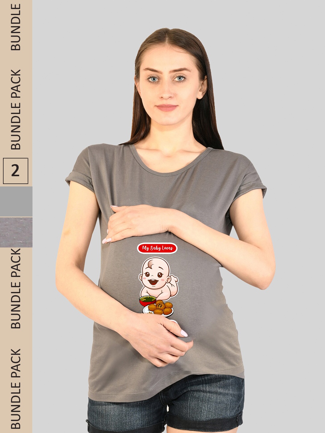 

SillyBoom Pack Of 2 Printed Cotton Pregnancy Feeding T-Shirt, Grey