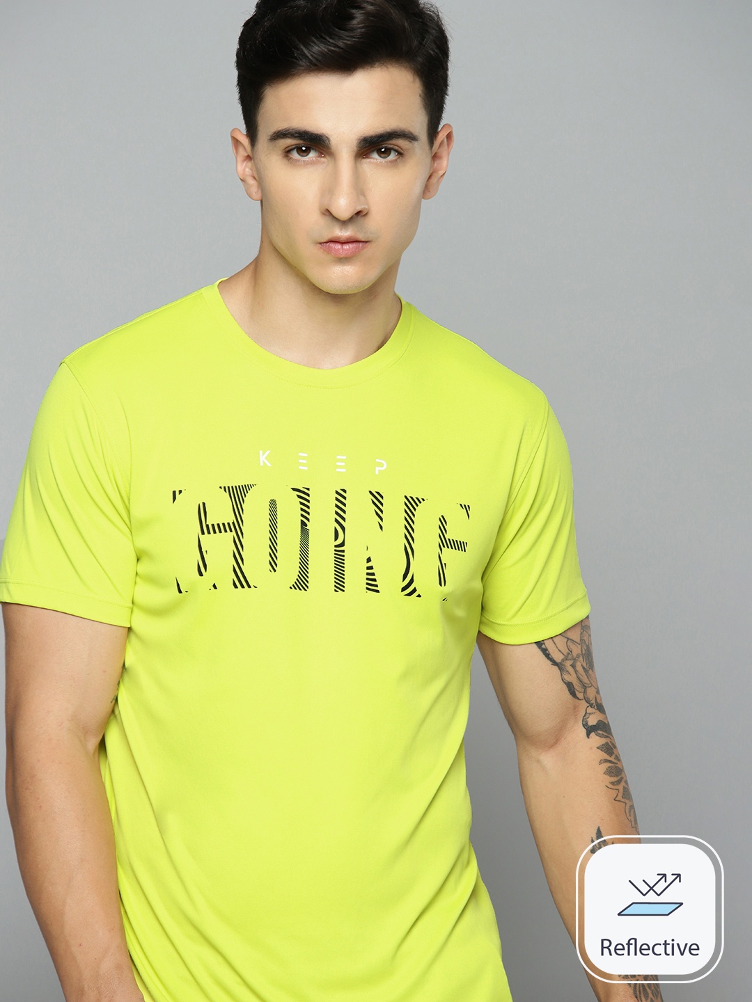 

HRX by Hrithik Roshan Typography Print Rapid-Dry Training T-shirt, Lime green