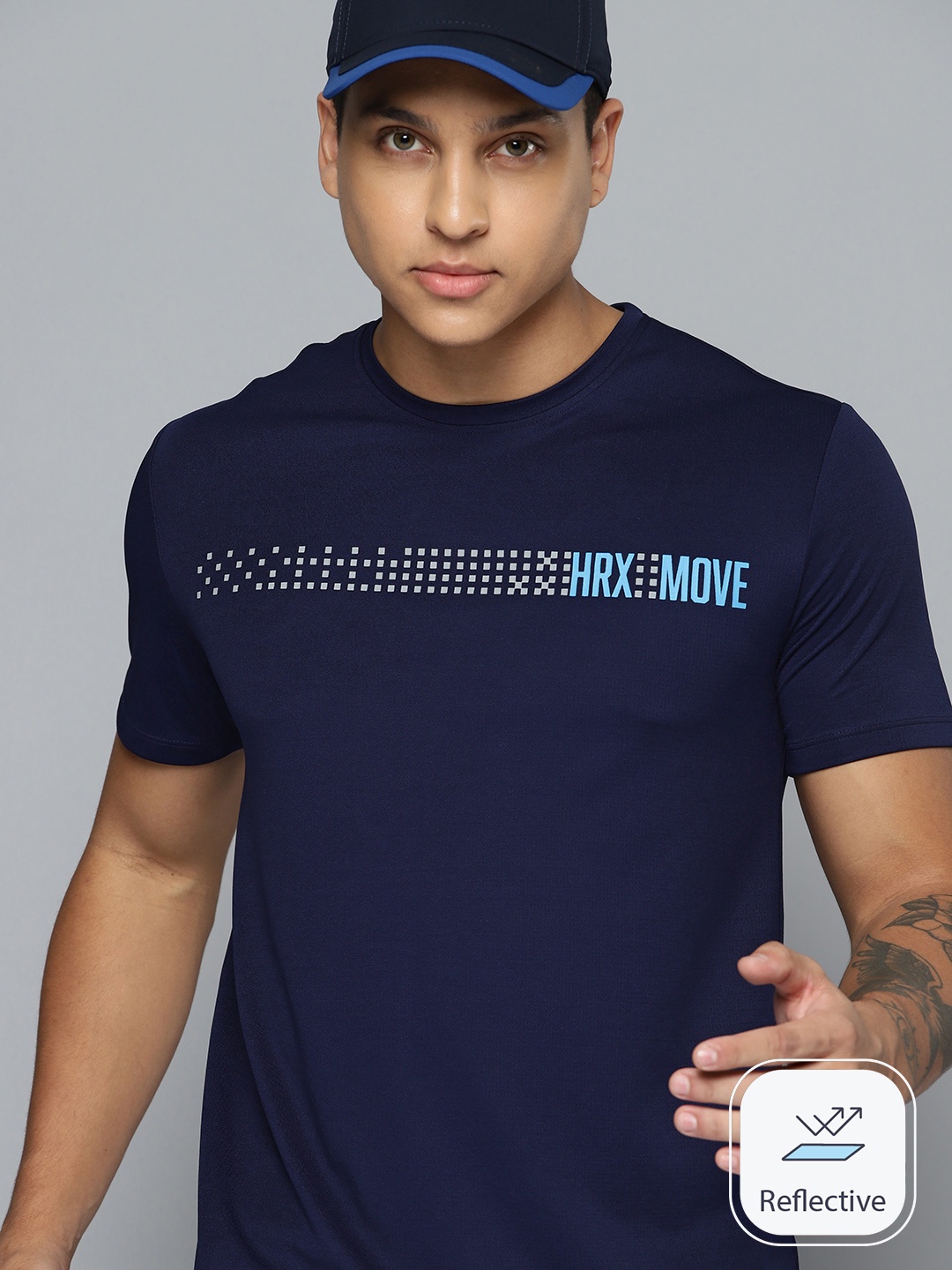 

HRX by Hrithik Roshan Brand Logo Print Rapid-Dry Running T-shirt, Navy blue