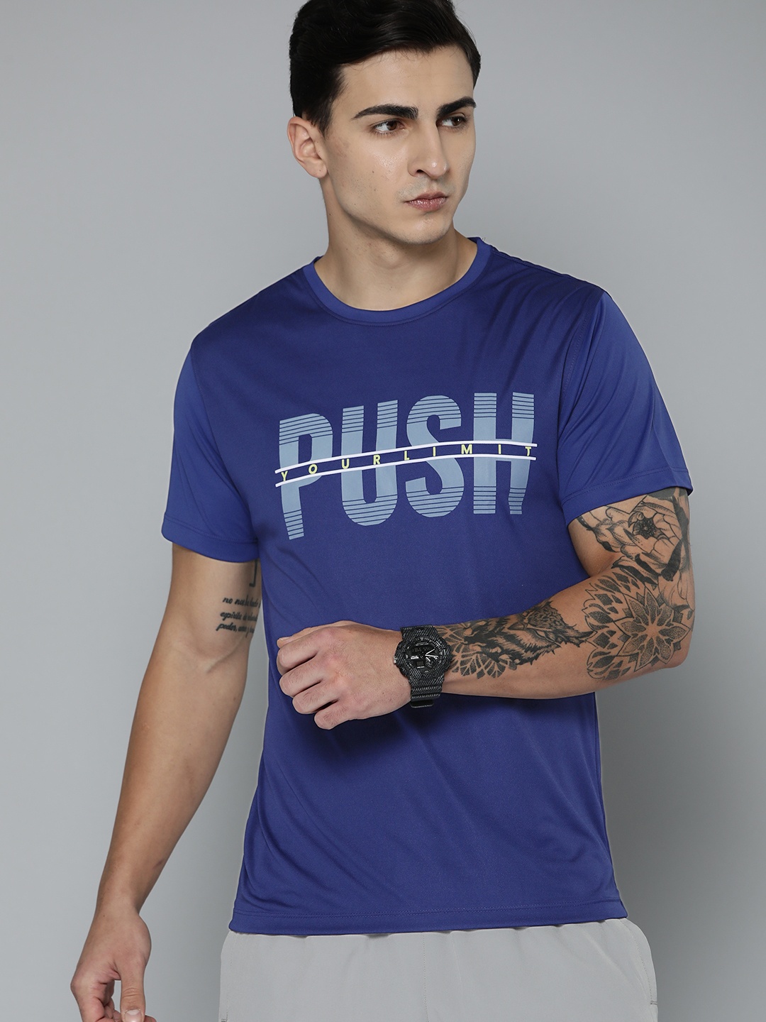

HRX by Hrithik Roshan Typography Printed Rapid-Dry Training T-shirt, Blue