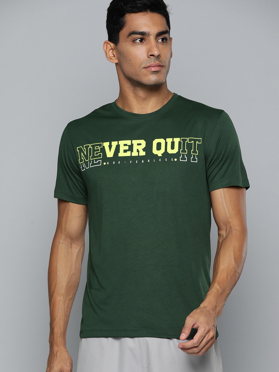 

HRX by Hrithik Roshan Rapid Dry Typography Printed Training T-shirt, Olive
