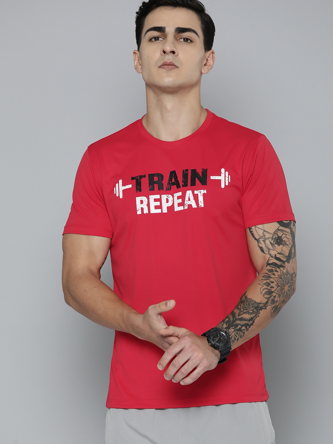 

HRX by Hrithik Roshan Typography Printed Rapid-Dry Training T-shirt, Red