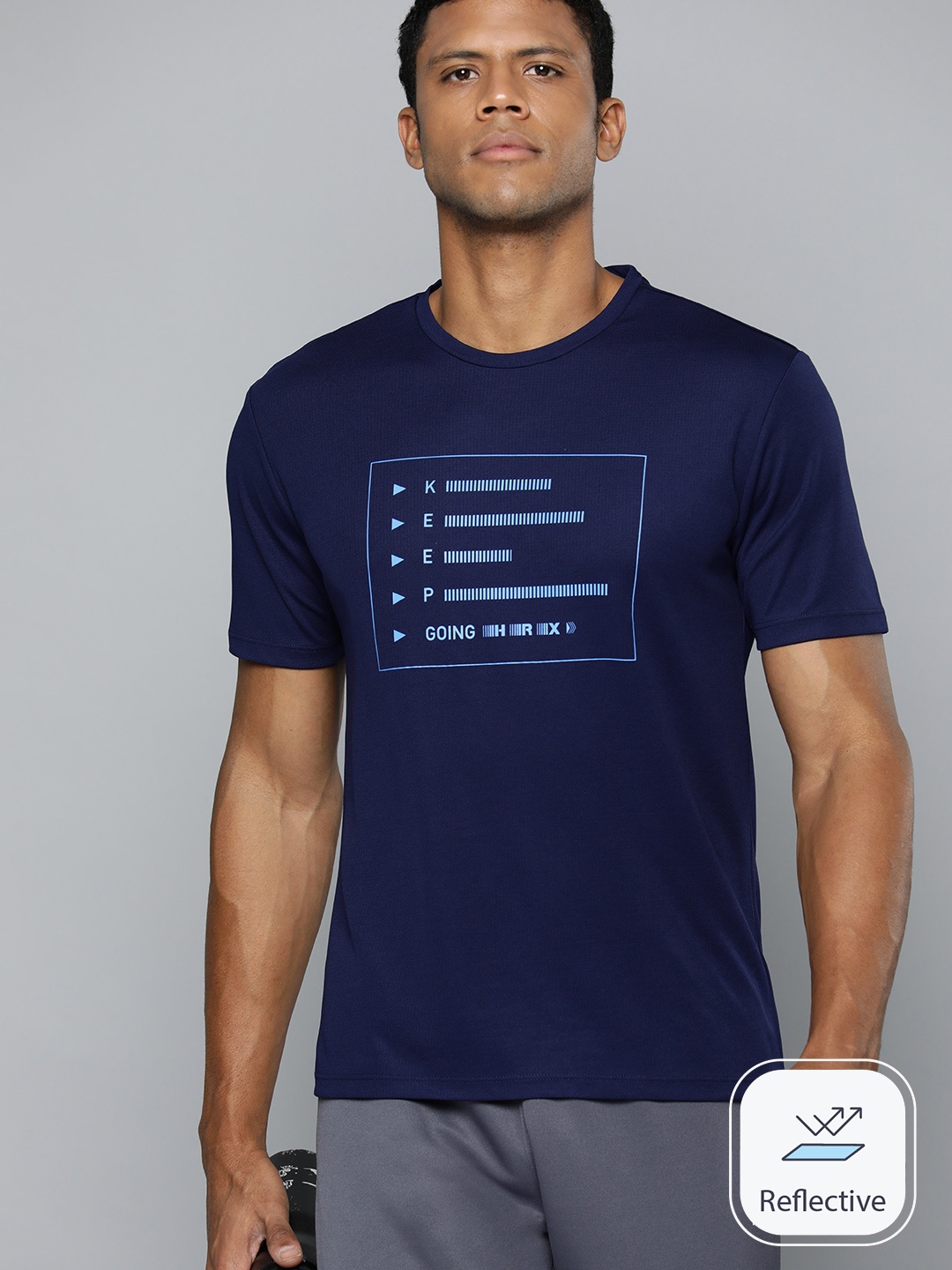 

HRX by Hrithik Roshan Men Brand Logo Printed Rapid-Dry Running T-shirt, Navy blue