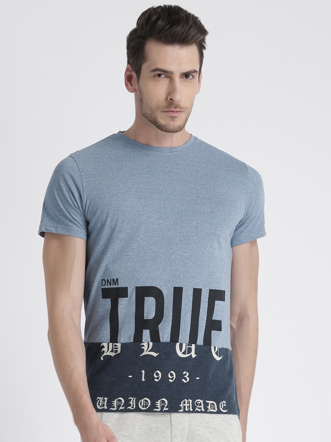 

Splash Men Blue Printed Round Neck T-shirt