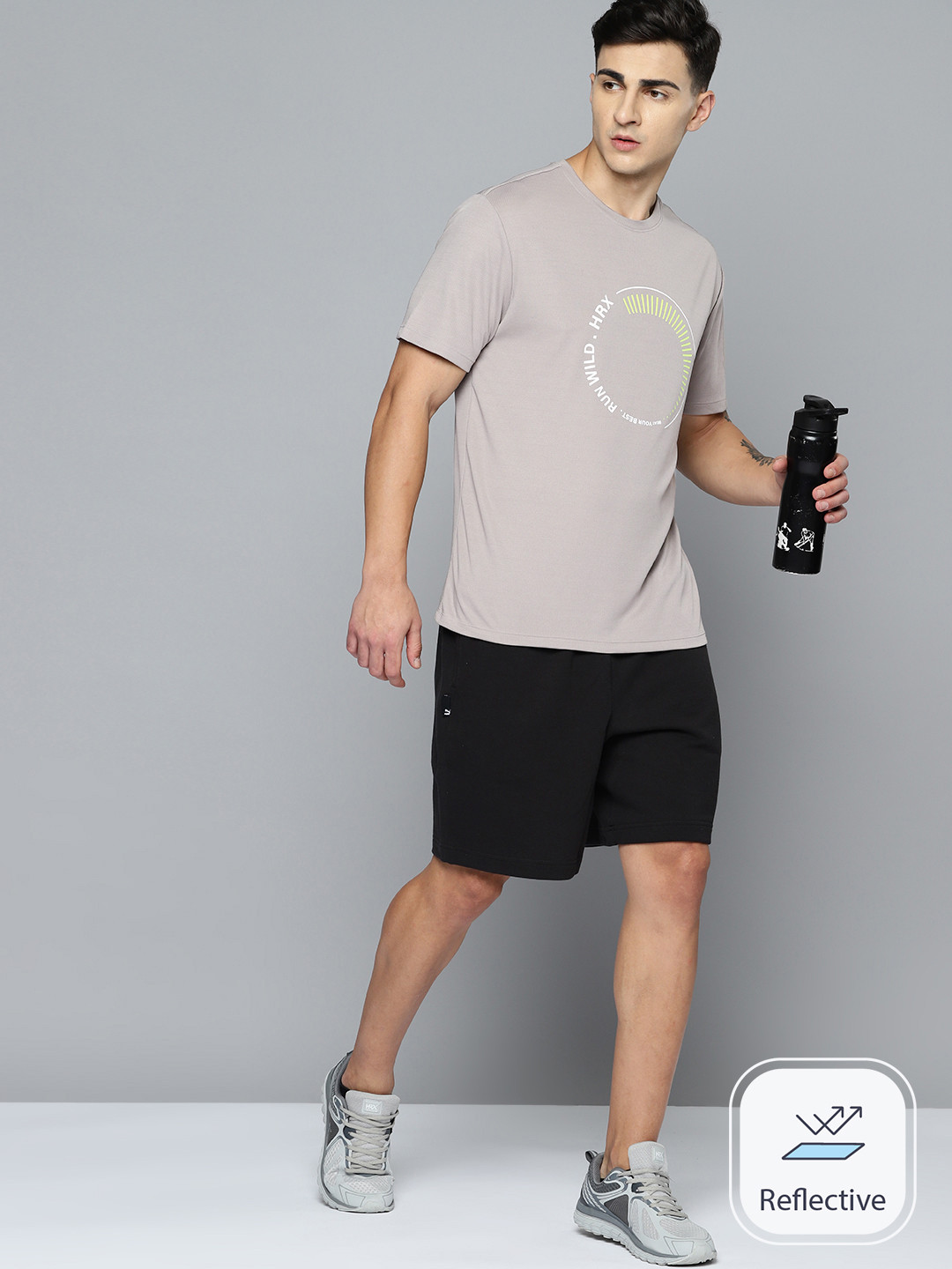 

HRX by Hrithik Roshan Men Brand Logo Printed Rapid-Dry Running T-shirt, Taupe