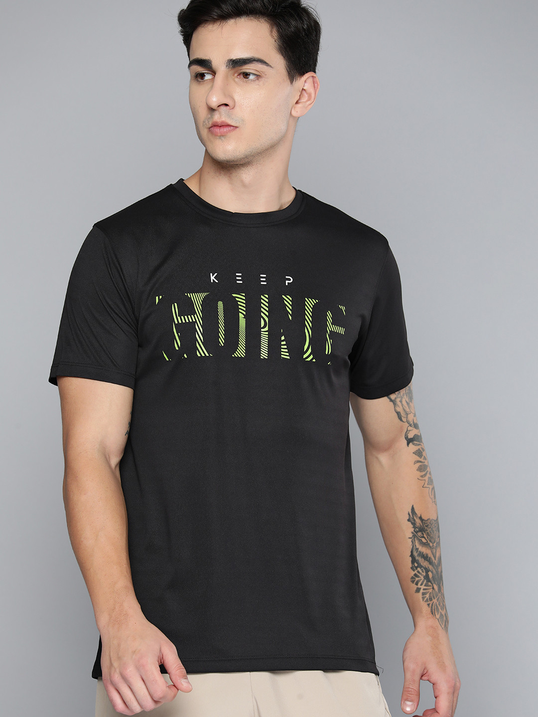 

HRX by Hrithik Roshan Typography Printed Antimicrobial Training T-shirt, Black