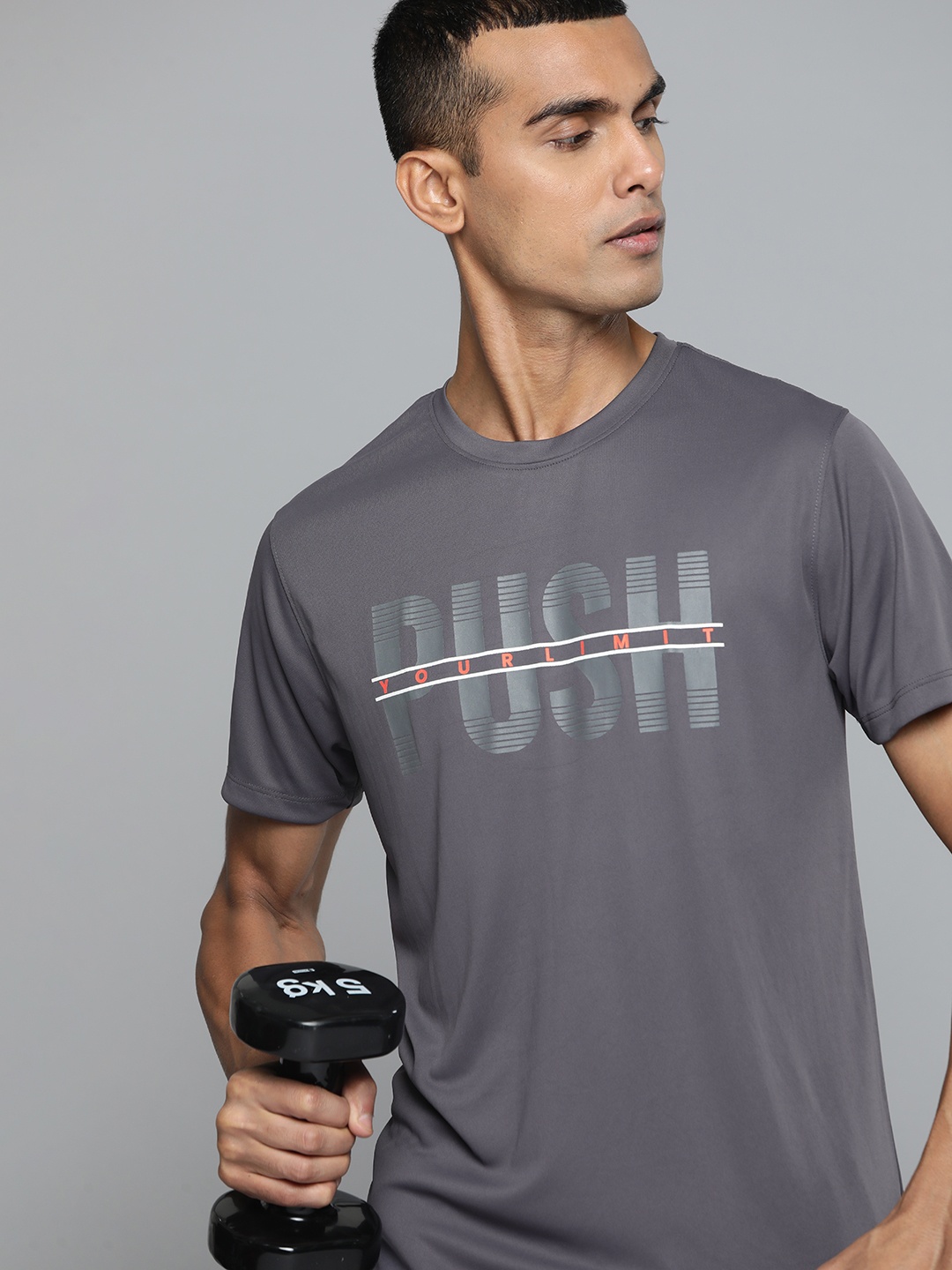 

HRX by Hrithik Roshan Rapid-Dry Typography Printed Training T-shirt, Grey
