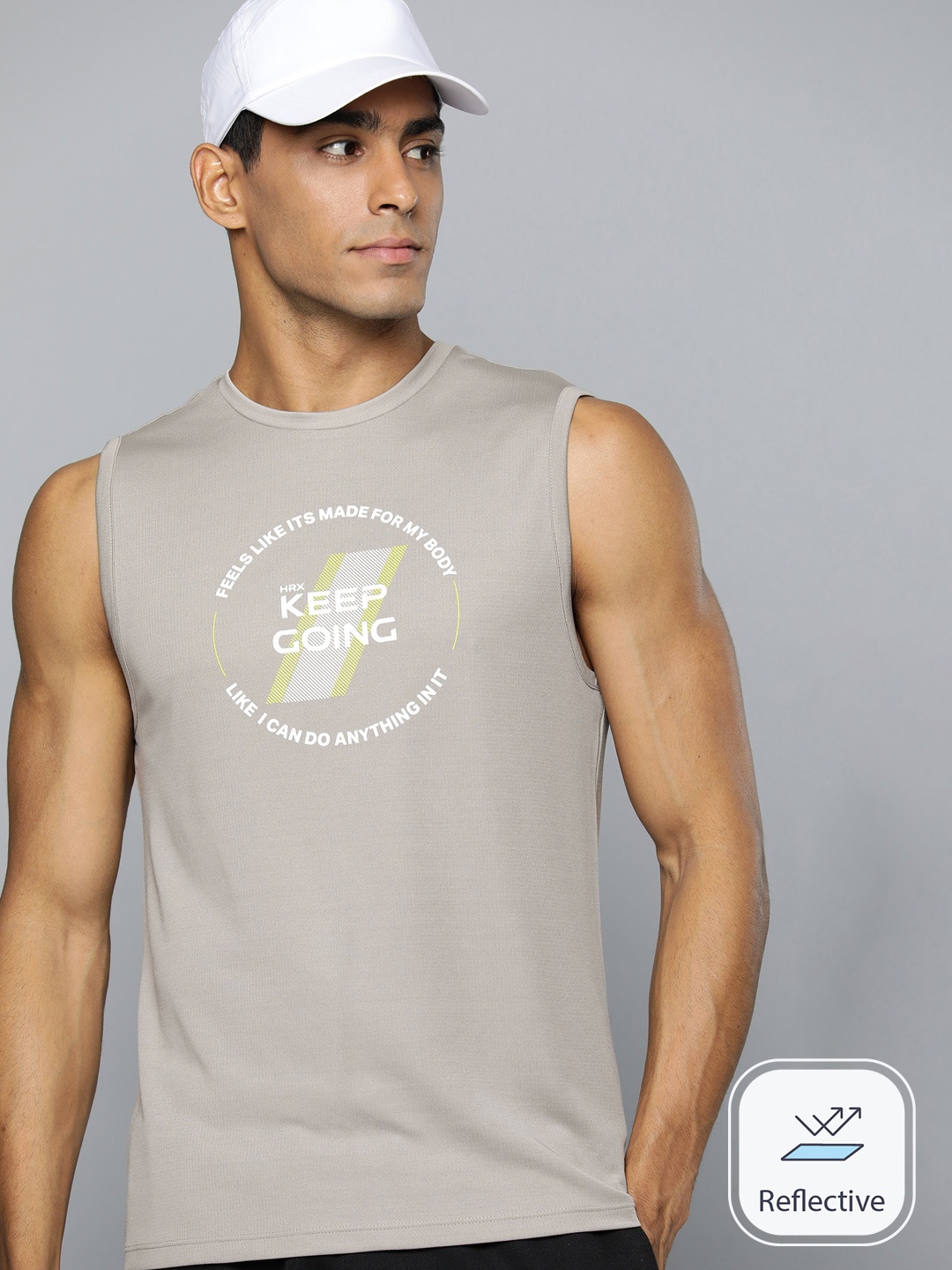 

HRX by Hrithik Roshan Men Brand Logo Printed Rapid-Dry Running T-shirt, Taupe