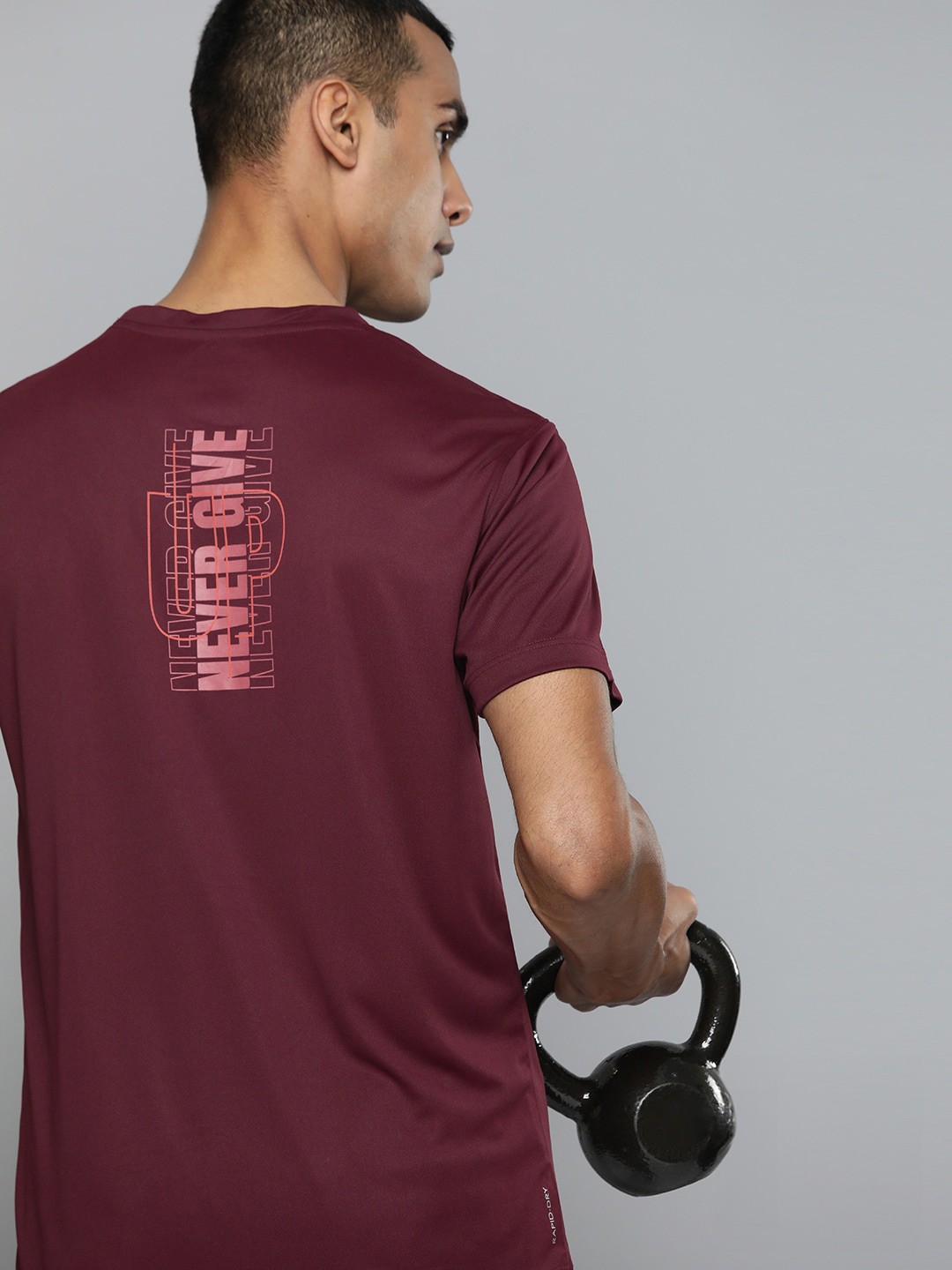 

HRX by Hrithik Roshan Rapid-Dry Typography Printed Training T-shirt, Burgundy