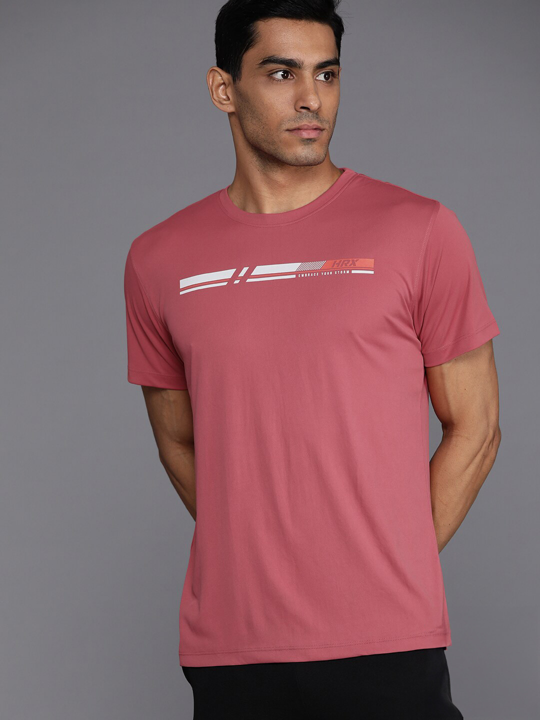 

HRX by Hrithik Roshan Graphic Printed Rapid-Dry Training T-shirt, Coral