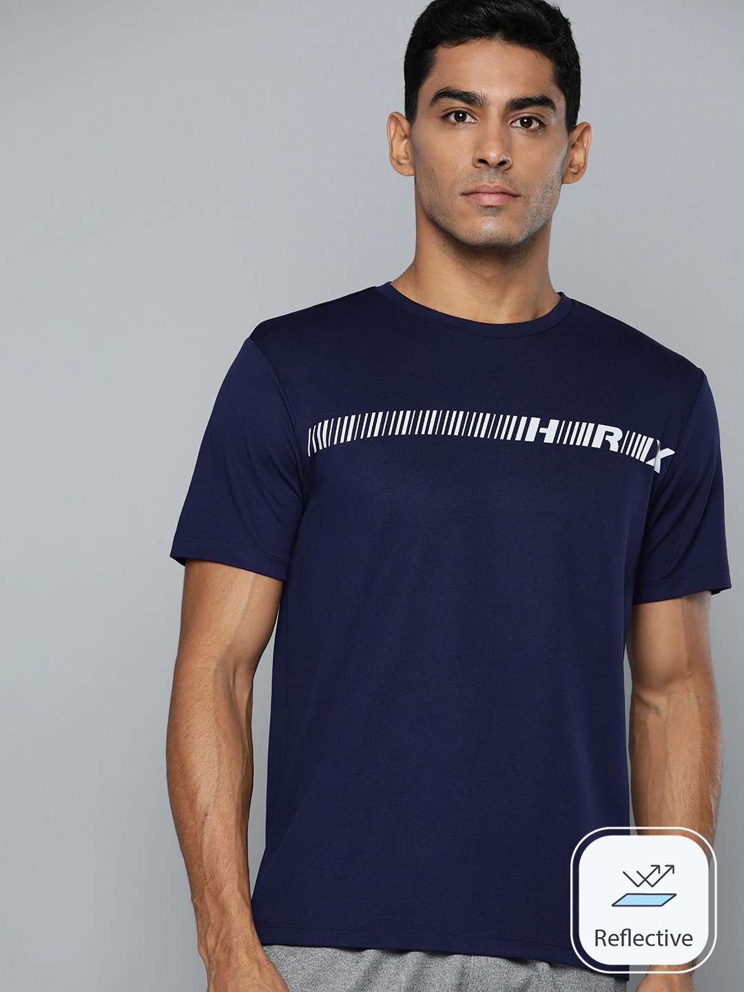 

HRX by Hrithik Roshan Men Brand Logo Printed Running T-shirt, Navy blue