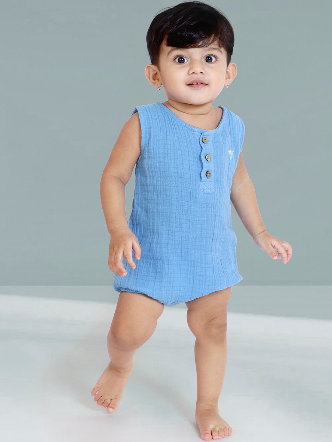 

THEONI Infants Self Design Cotton Bodysuit, Blue
