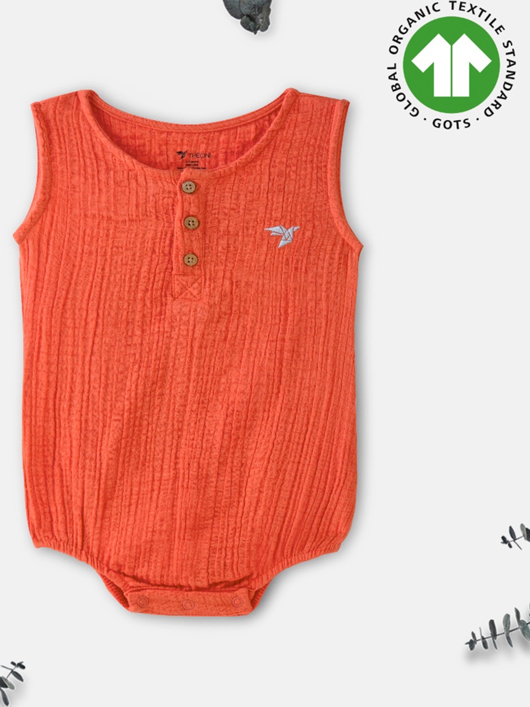 

THEONI Infants Self Design Cotton Bodysuit, Orange