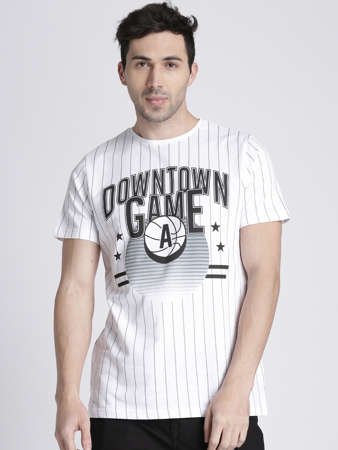 

Splash Men White Printed Round Neck Pure Cotton T-shirt