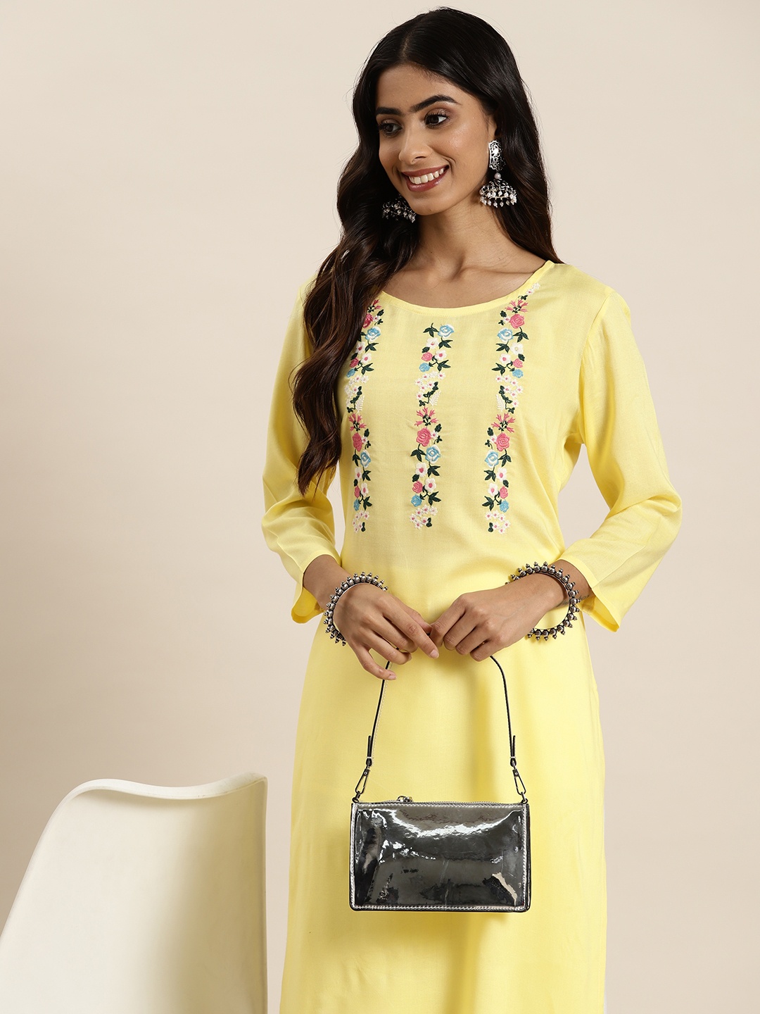 

HERE&NOW Floral Yoke Design Kurta, Yellow
