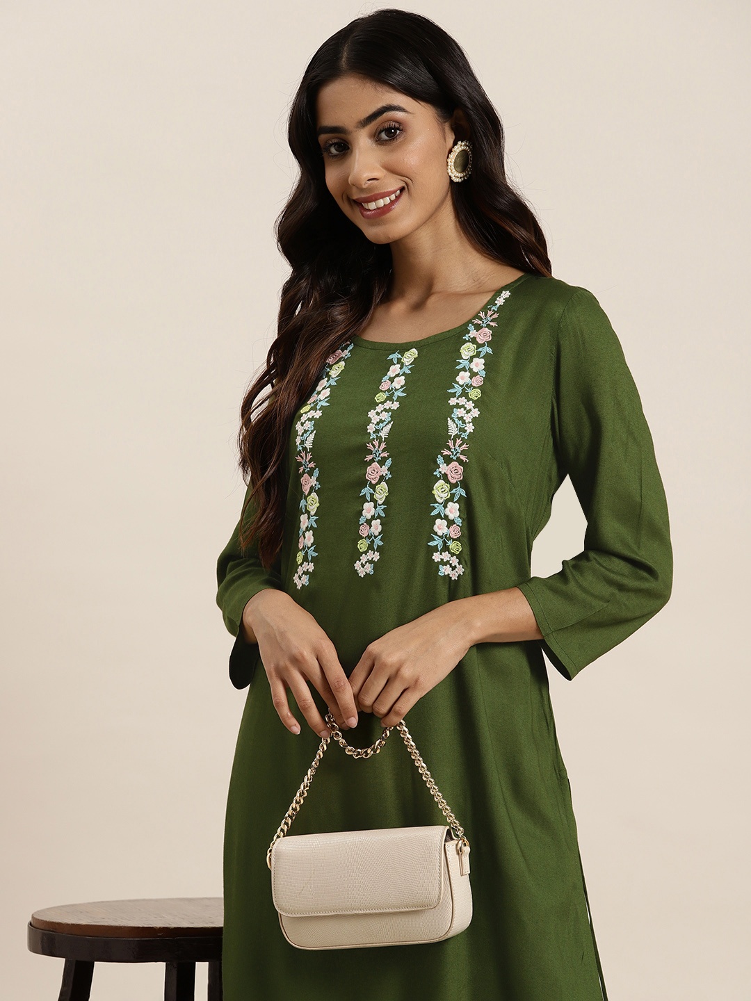 

HERE&NOW Floral Yoke Design Kurta, Green