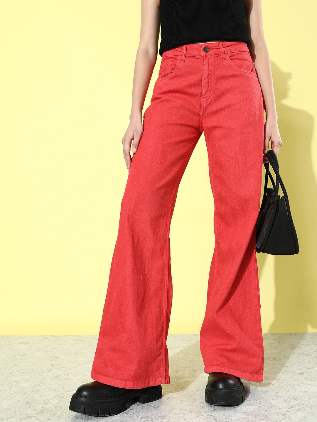 

Harvard Women Romance Ramble Wide legs & Flared Stretchable Jeans, Red