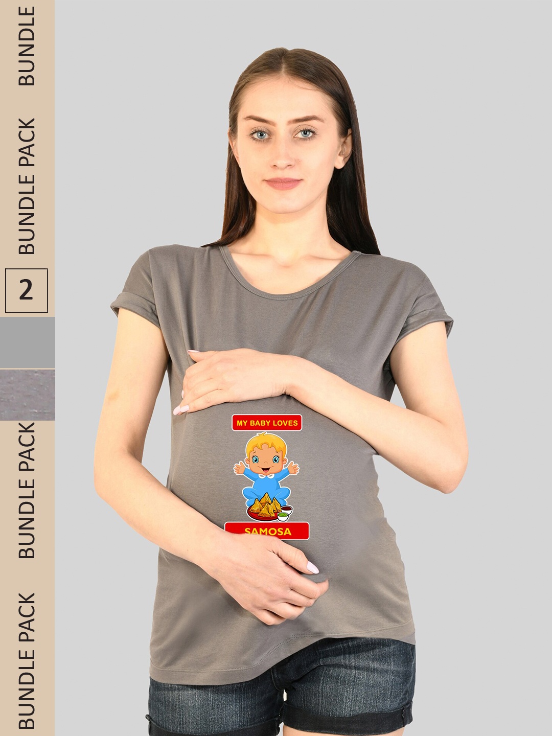 

SillyBoom Pack Of 2 Printed Cotton Pregnancy Feeding T-Shirt, Grey