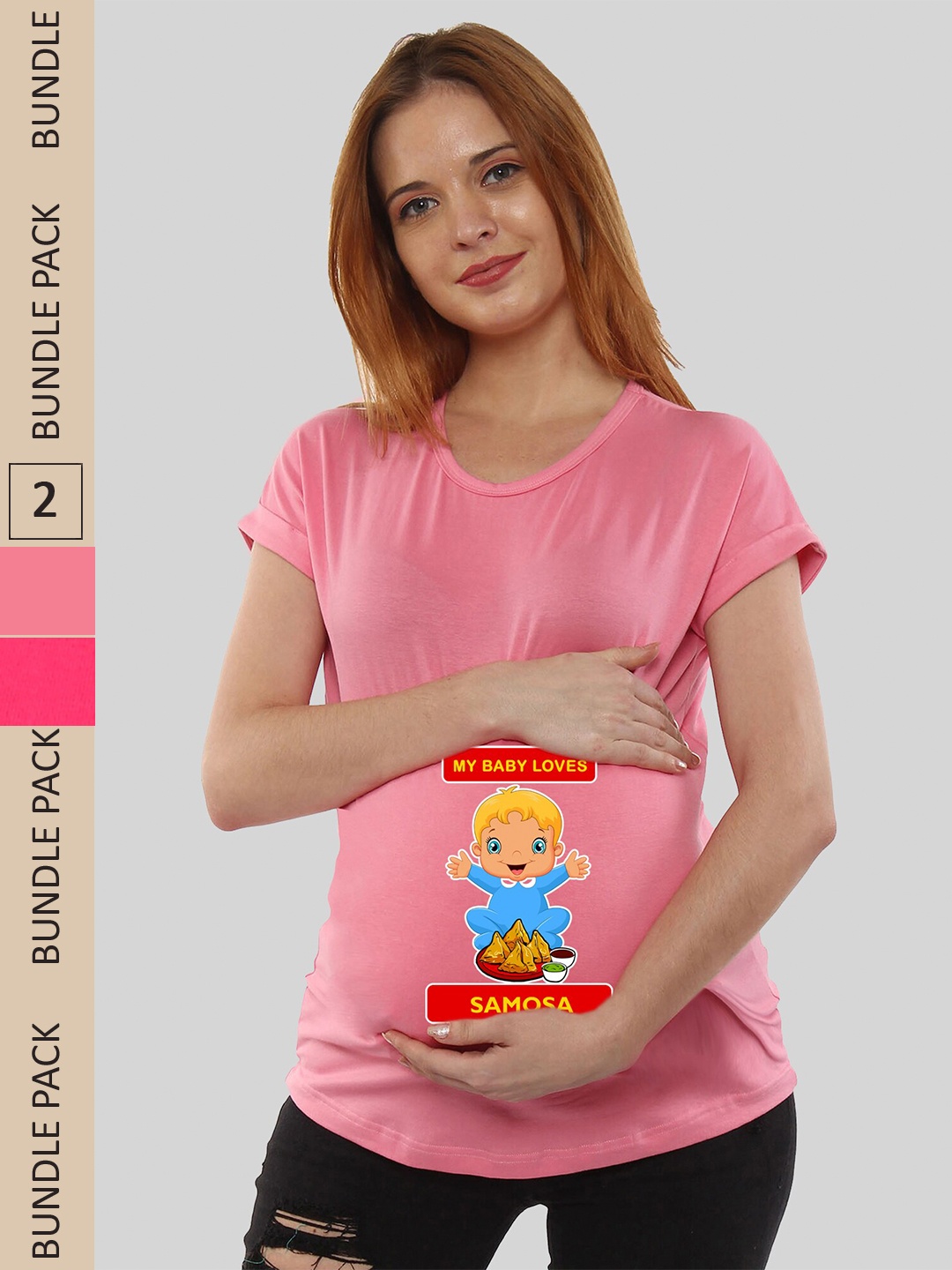 

SillyBoom Pack Of 2 Printed Cotton Pregnancy Feeding T-Shirt, Pink