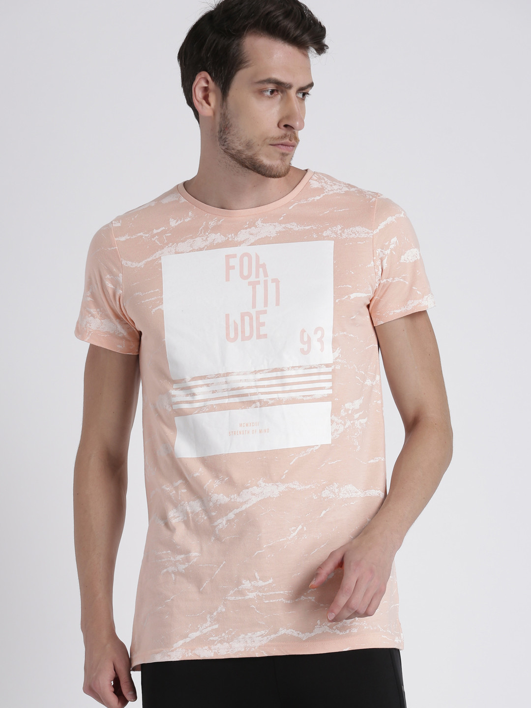 

Splash Men Pink Printed Round Neck Pure Cotton T-shirt