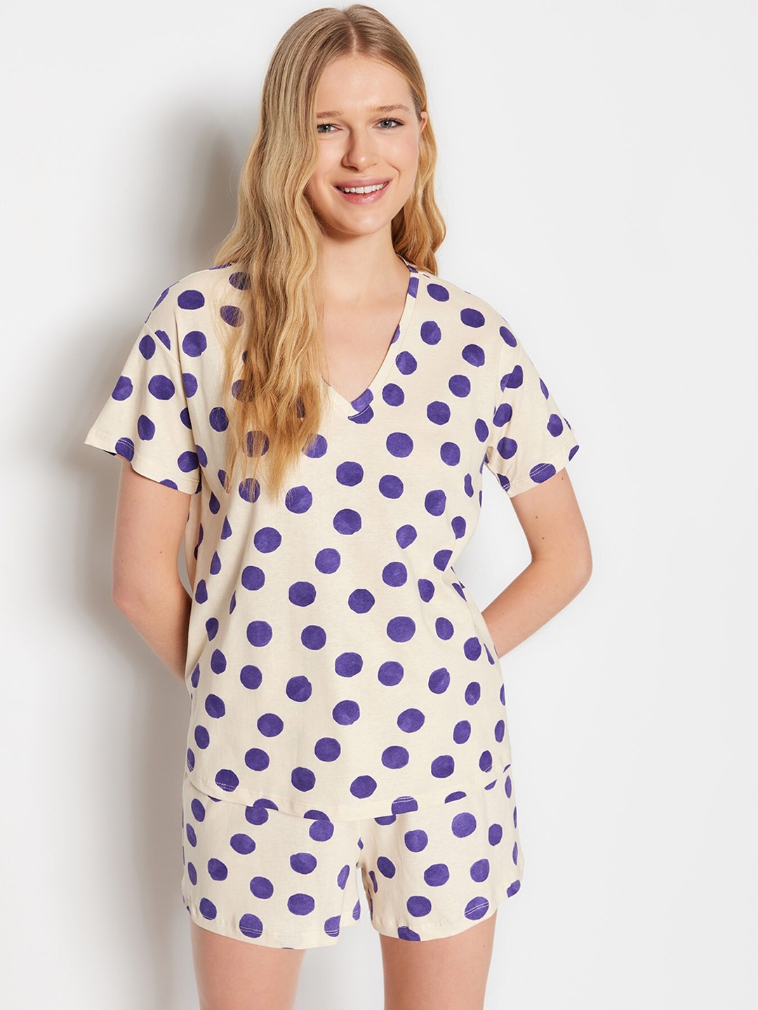

Trendyol Printed Pure Cotton Top With Shorts, Blue