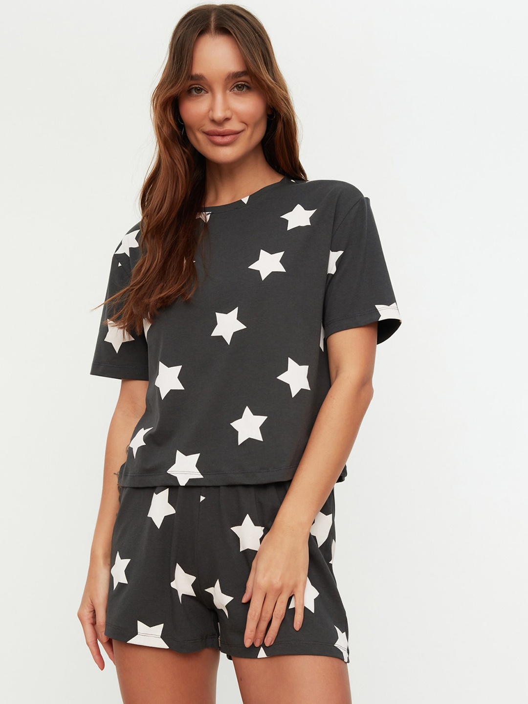 

Trendyol Printed Pure Cotton T-shirt With Shorts, Black