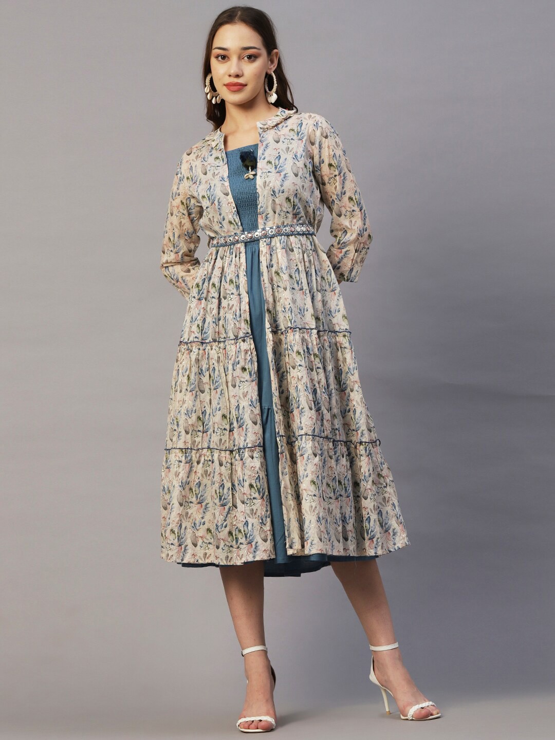 

FASHOR Blue Ethnic Motifs Print A-Line Midi Dress