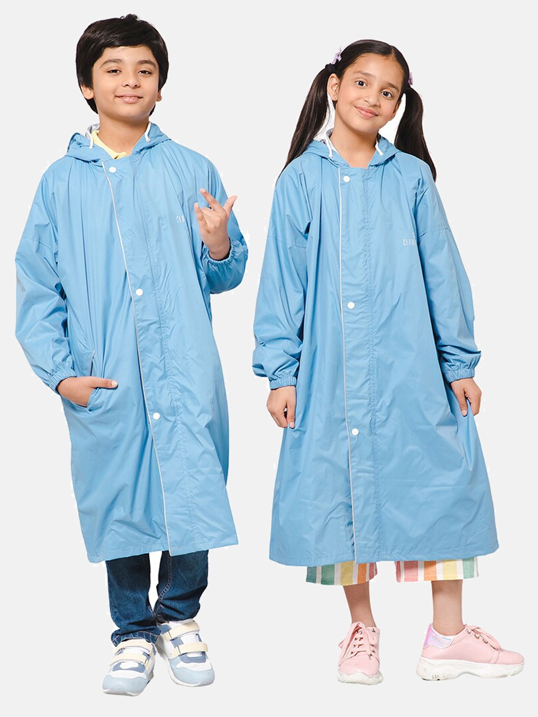 

THE CLOWNFISH Cloudchaser Kids Double Coating Reversible Rain Jacket, Blue