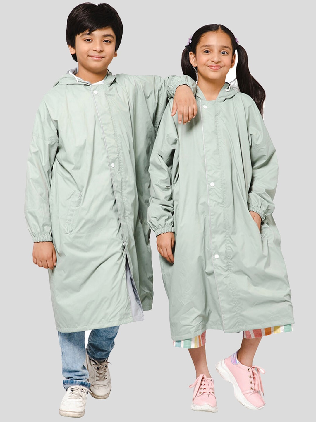 

THE CLOWNFISH Kids Double Coating Reversible Rain Jacket, Green