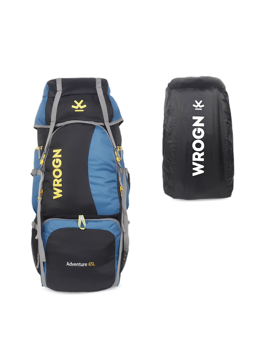 

WROGN Colourblocked Brand Logo Printed Detail Waterproof Rucksacks 65L, Blue