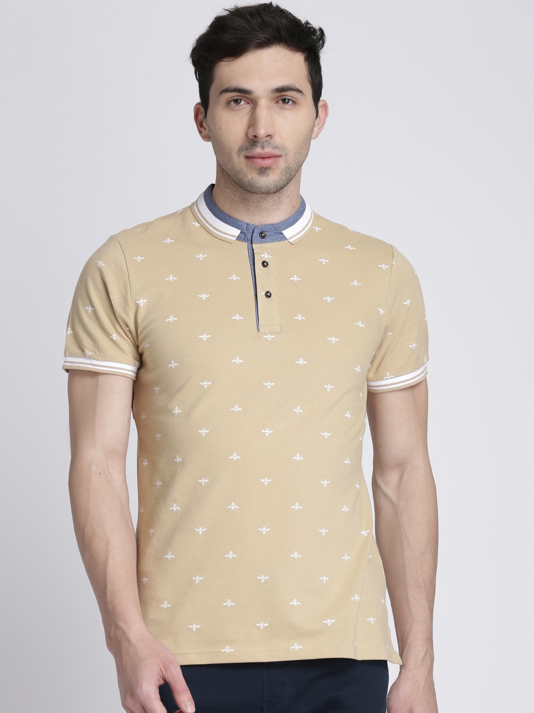 

Splash Men Beige Printed Slim Fit Polo Collar T-shirt