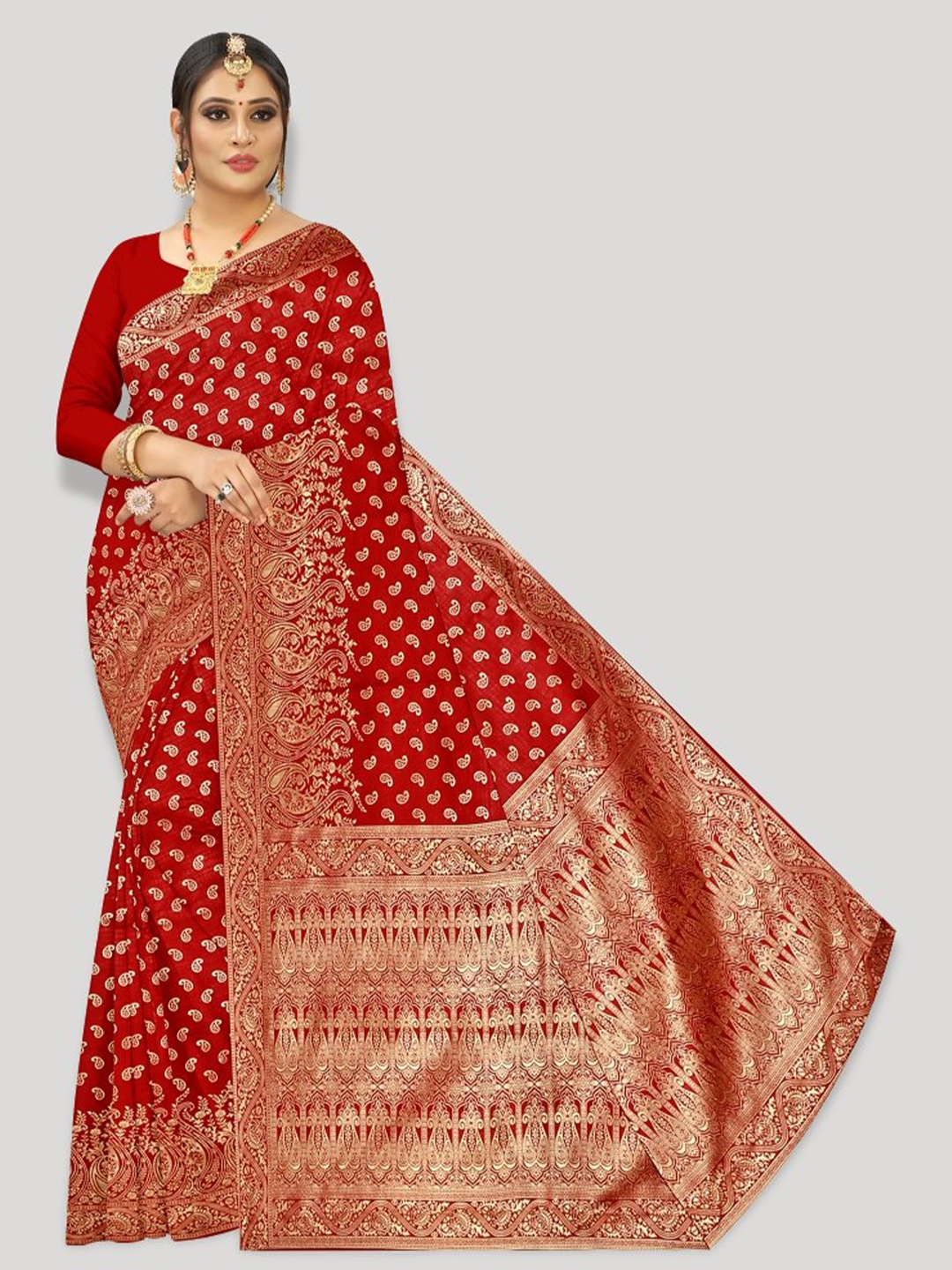 

Fashion FRICKS Paisley Woven Design Zari Banarasi Saree, Maroon