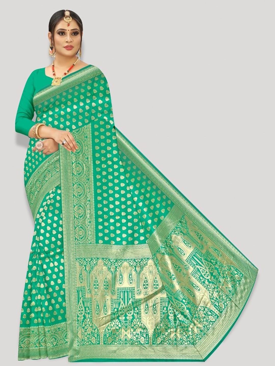 

Fashion FRICKS Ethnic Woven Design Zari Banarasi Saree, Green