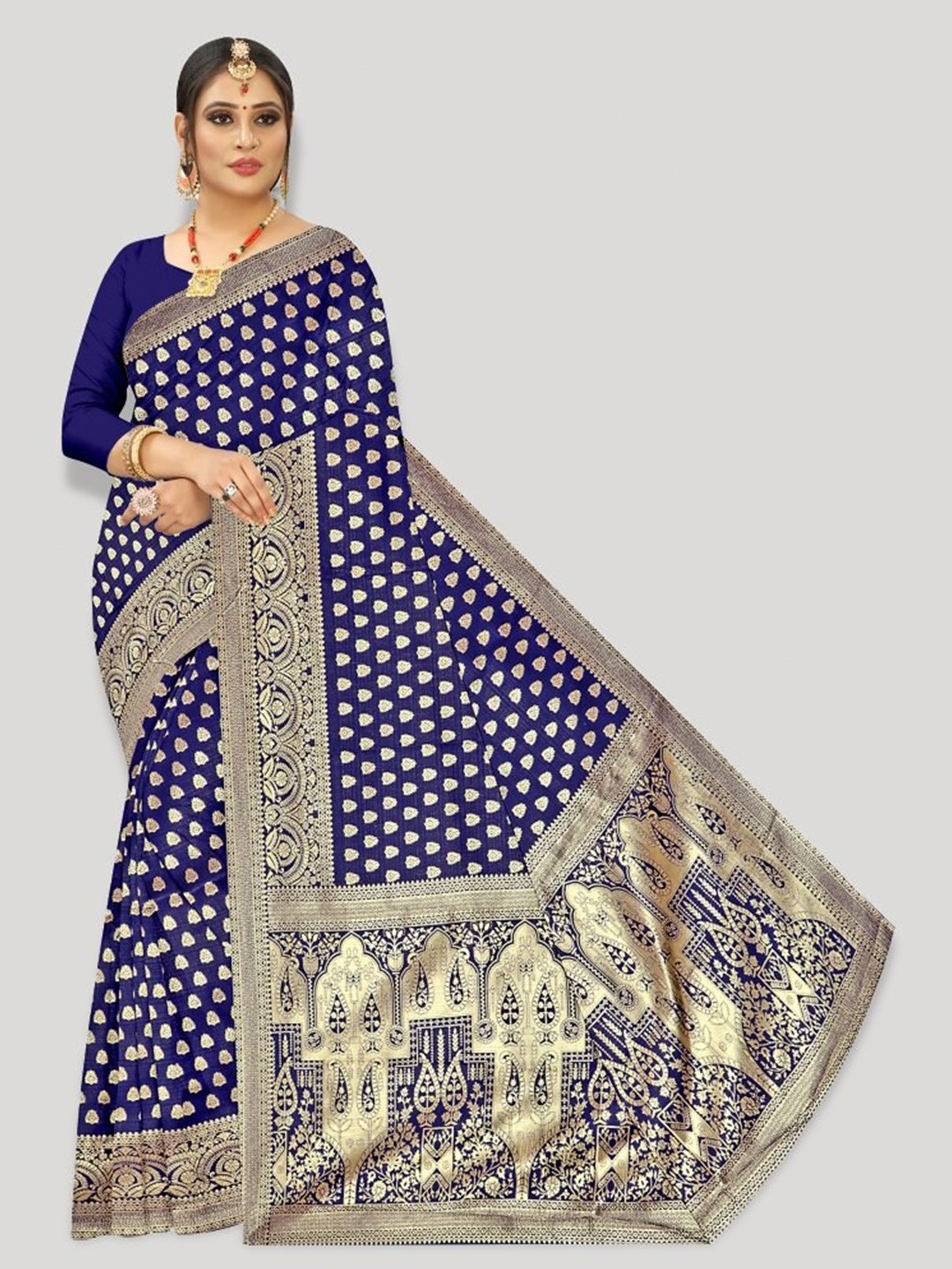

Fashion FRICKS Ethnic Woven Design Zari Banarasi Saree, Navy blue