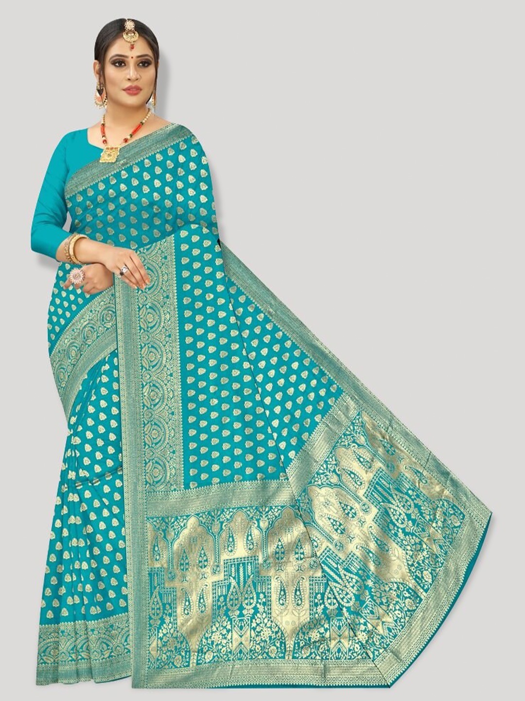 

Fashion FRICKS Ethnic Woven Design Zari Banarasi Saree, Turquoise blue