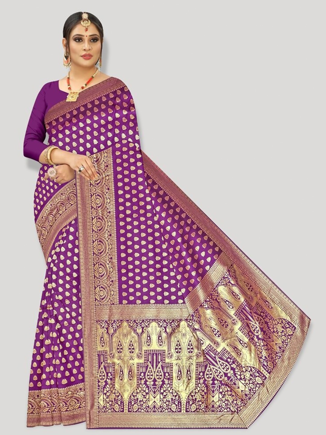 

Fashion FRICKS Ethnic Woven Design Zari Banarasi Saree, Purple