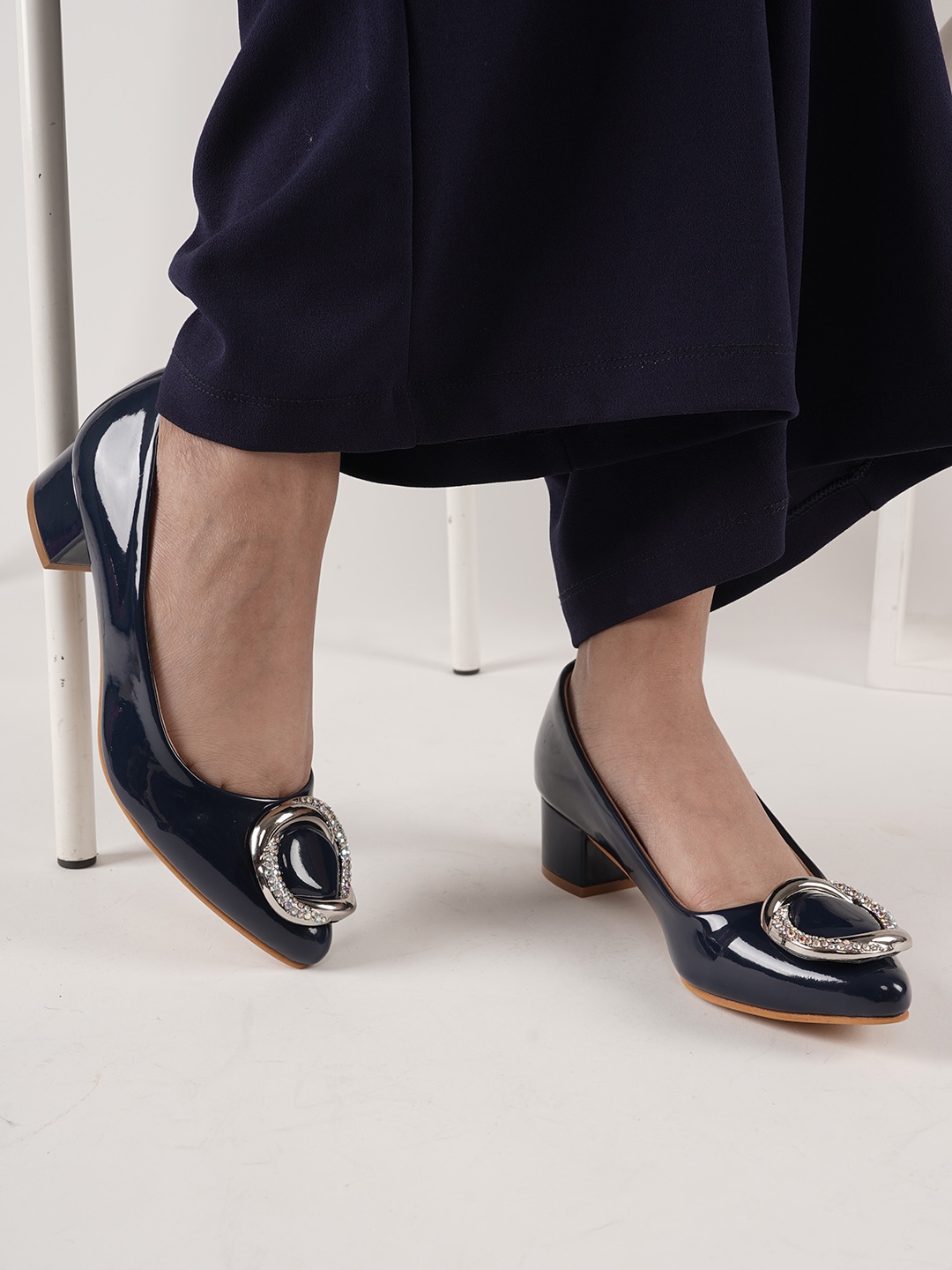 

DressBerry Embellished Pointed Toe Block Heels, Black
