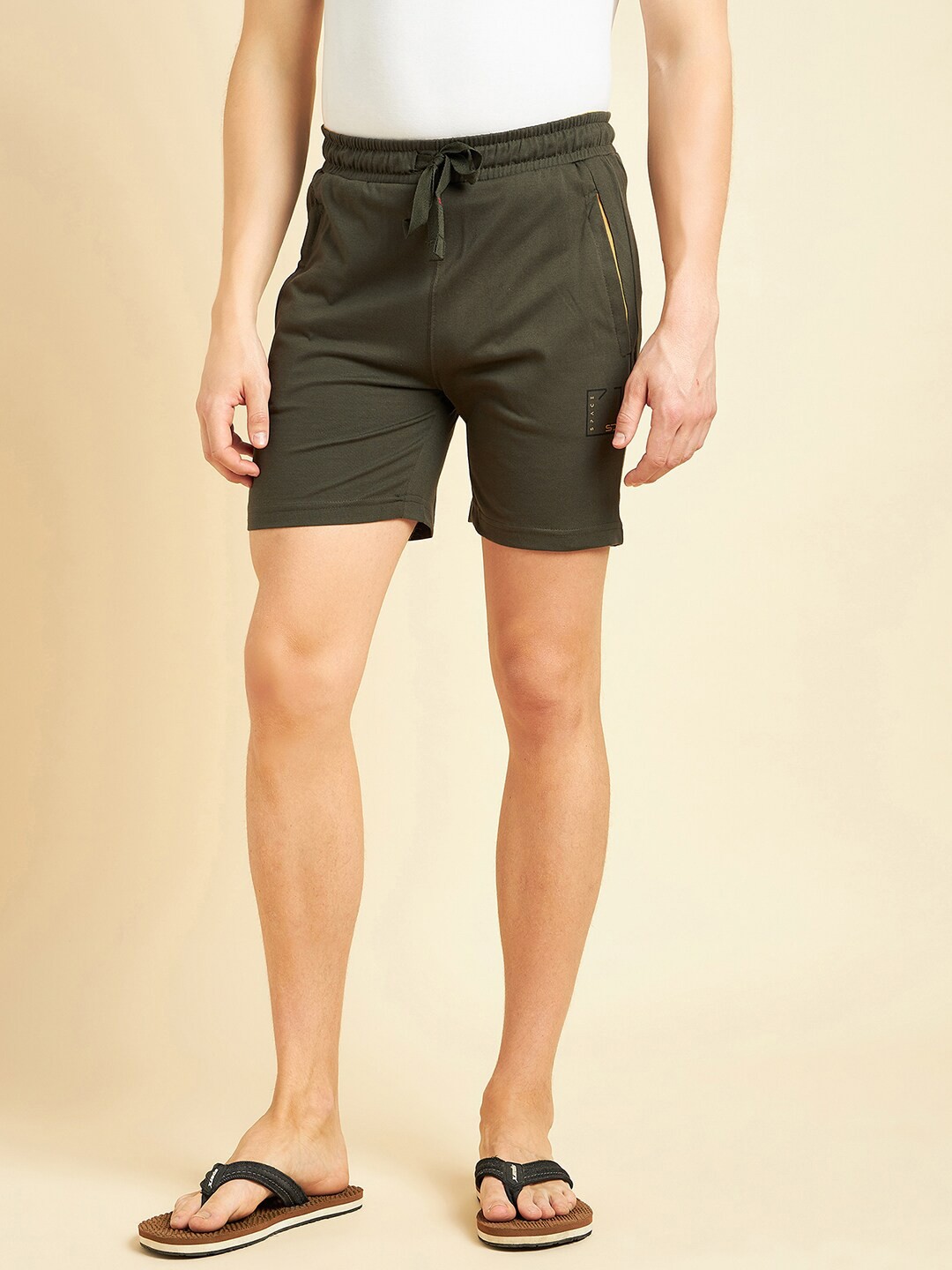 

Sweet Dreams Men Olive Green Inner Elastic Mid-Rise Lounge Shorts