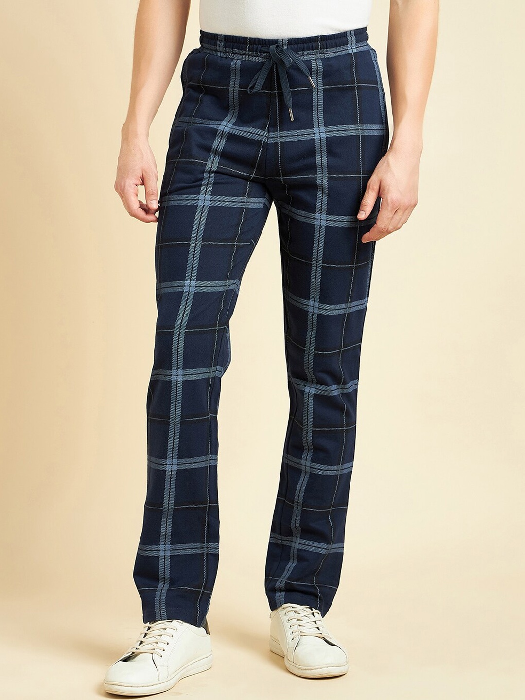 

Sweet Dreams Men Navy Blue Checked Dry Fit Mid Rise Track Pants