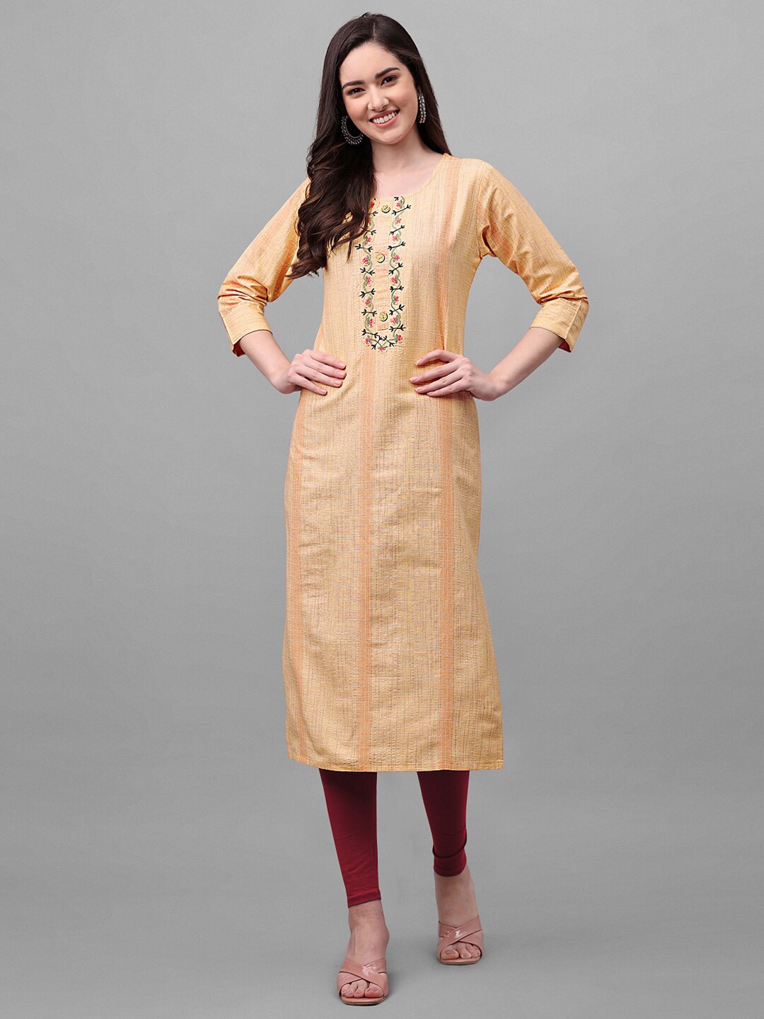 

Shiv Textiles Floral Embroidered Straight Cotton Kurta, Yellow