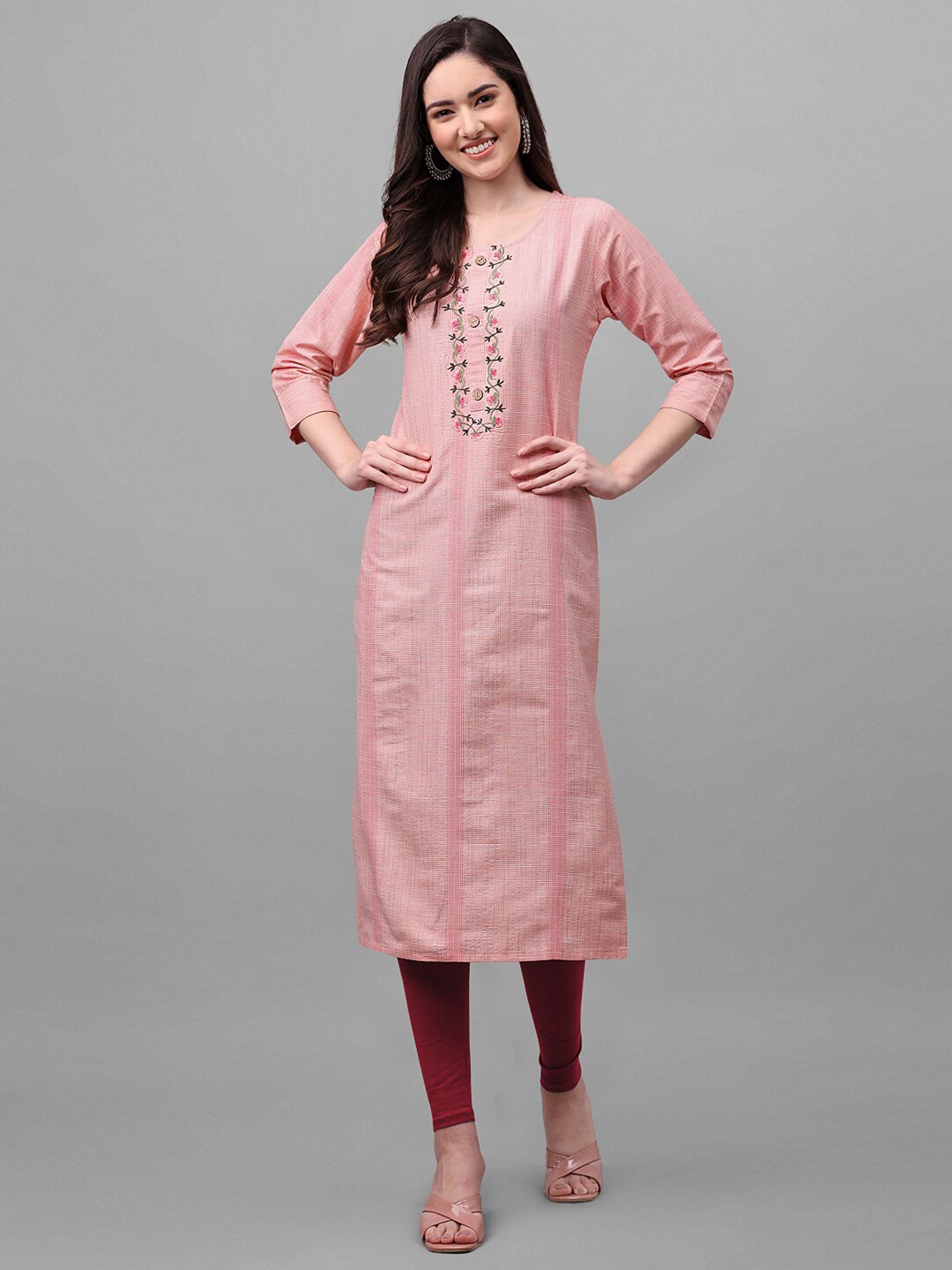

Shiv Textiles Floral Embroidered Cotton Kurta, Pink