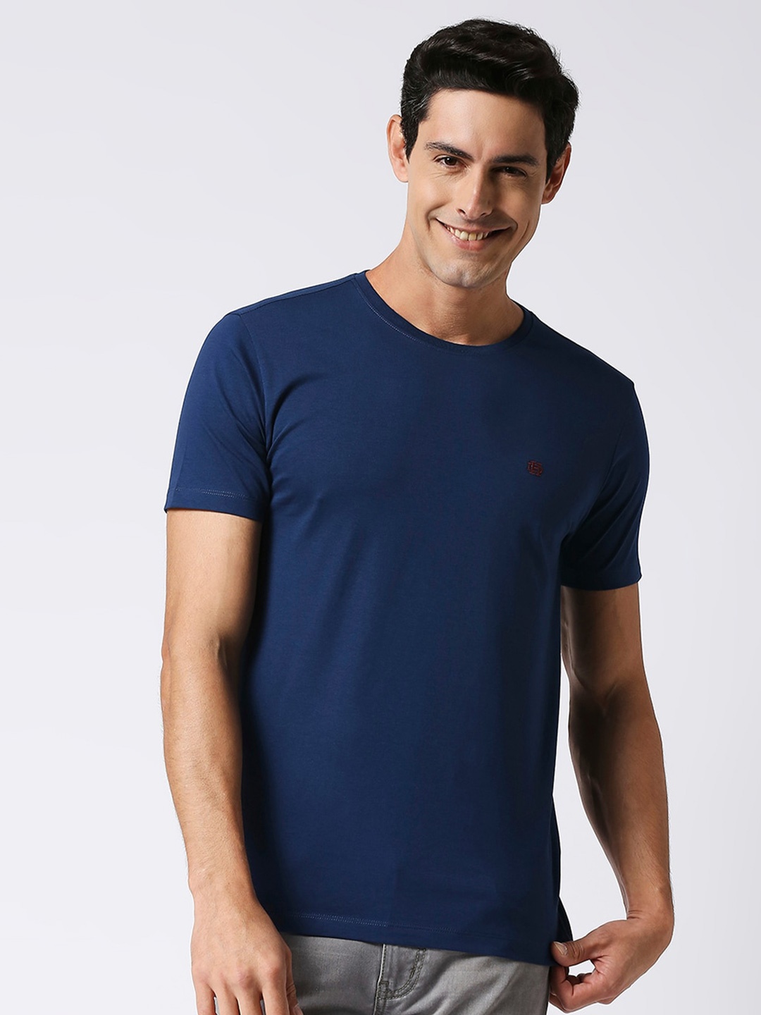 

DRAGON HILL Round Neck Slim Fit Cotton T-Shirt, Blue